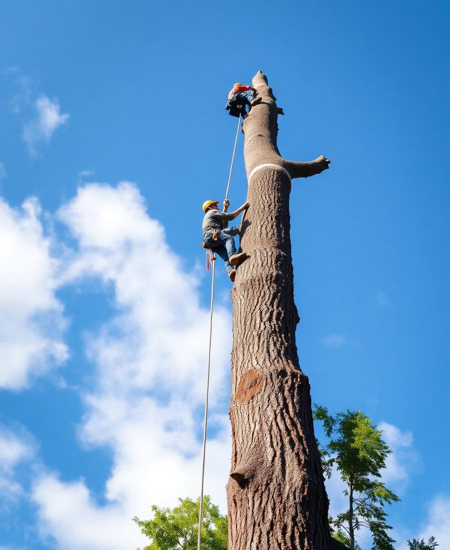 Arborysta podczas wycinki drzewa
